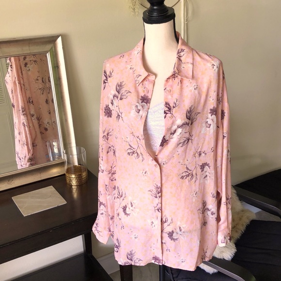 ASOS Curve Tops - ASOS design curve polyester 70’s floral button down drop shoulder blouse 16